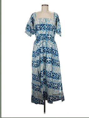 Apiece Apart sundress blue floral print, square elastic neckline, sz small